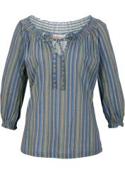 Tunika shirtowa z rękawami 3/4, w paski. Niebieskie tuniki bonprix, bez wzorów, bez kołnierzyka, bez ramiączek. Za 64.99 zł.