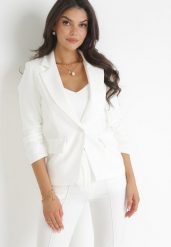 Biała Marynarka z Ozdobnymi Rękawami 3/4 Edikame. Białe marynarki i żakiety Born2be, l, bez wzorów, z tkaniny, eleganckie, bez ramiączek. W wyprzedaży za 84.99 zł.
