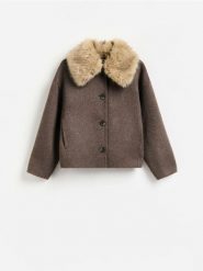 Kurtka handmade z wełną - ciemnobrązowy. Brązowe kurtki Reserved, l, bez wzorów, z tkaniny, bez kaptura. Za 459.99 zł.
