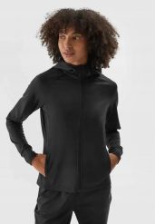 Bluza treningowa damska sportowa rozpinana szybkoschnąca. Czarne bluzy z kapturem 4f, l, bez wzorów, z elastanu, bez kaptura, do biegania. Za 239.99 zł.
