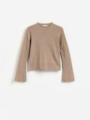 Sweter z domieszką wełny - brązowy. Brązowe swetry Reserved, l, bez wzorów, z dzianiny, bez ramiączek. Za 99.99 zł.