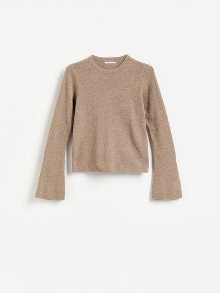 Sweter z domieszką wełny - brązowy. Brązowe swetry Reserved, l, bez wzorów, z dzianiny, bez ramiączek. Za 99.99 zł.