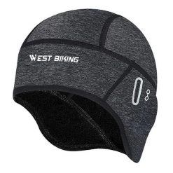 Czapka Wiatroszczelna Polarowa z Otworami na Okulary Szary. Szare czapki zimowe WEST BIKING, bez wzorów, z materiału, sportowe. Za 51.60 zł.