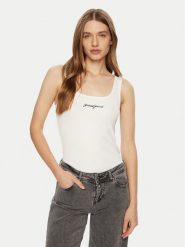 Guess Top W5RP48 KA0H1 Biały Regular Fit. Białe topy Guess, xs, z aplikacjami, z bawełny, bez kołnierzyka, bez ramiączek. Za 79.99 zł.