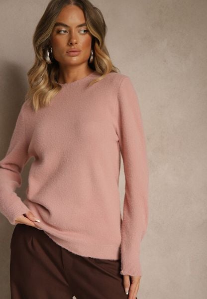 Różowy Sweter z Wełną ze Ściągaczami Furrive. Czerwone swetry Renee, bez wzorów, z jeansu, casualowe, bez ramiączek. Za 49.99 zł.