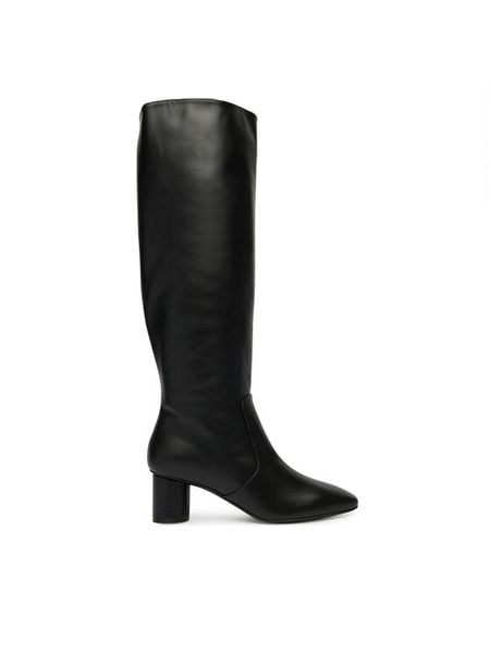 Pollini Kozaki SA26055M0NTC0000 Czarny. Czarne kozaki Pollini, bez wzorów, ze skóry, bez obcasa, na słupku, bez zapięcia. Za 2,799.00 zł.