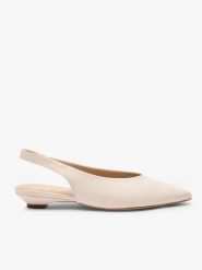 Kremowe czółenka slingback w szpic. Brązowe czółenka Brawo sp. z o.o., bez wzorów, ze skóry, bez obcasa, na płaskiej podeszwie, bez zapięcia. Za 399.99 zł.