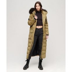 Długi płaszcz z kapturem z futerka sztucznego SUPERDRY. Brązowe płaszcze Superdry, bez wzorów, eleganckie, z kapturem. W wyprzedaży za 583.00 zł.