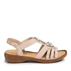 Sandały Rieker. Brązowe sandały Rieker, bez wzorów, bez obcasa, na płaskiej podeszwie, bez zapięcia. Za 219.99 zł.