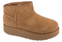 Buty zimowe damskie, Slip-Ins: Keep Cozy. Brązowe buty do biegania Skechers, na zimę, bez wzorów, z materiału, bez zapięcia, do biegania. Za 359.99 zł.