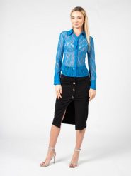 Pinko Koszula "Cortese" | 100368 7585 | Kobieta | Niebieski. Niebieskie koszule Pinko, s, bez wzorów, z elastanu, eleganckie, z asymetrycznym kołnierzem, bez ramiączek. W wyprzedaży za 299.00 zł.