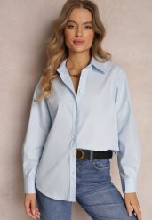 Niebieska Koszula Zapinana z Szerokim Rękawem Amasa. Niebieskie koszule Renee, l, bez wzorów, z tkaniny, eleganckie, bez kołnierzyka, bez ramiączek. W wyprzedaży za 111.99 zł.