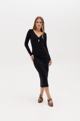 SUKIENKA GWEN CZARNA L - Flawless. Czarne sukienki Flawless, do pracy, l, bez wzorów, z bawełny, biznesowe, bez kołnierzyka, bez ramiączek, midi, dopasowane. Za 231.00 zł.