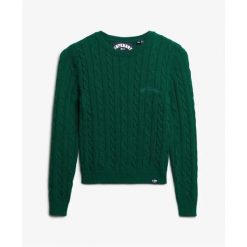Sweter z cienkimi warkoczami, klasyczny, okrągły dekolt, damski Superdry. Zielone swetry Superdry, na zimę, bez wzorów, ze splotem, klasyczne, bez ramiączek. Za 277.50 zł.