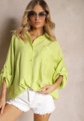 Jasnozielona Wiskozowa Koszula z Guzikami i Rękawem Długości 3/4 Herale. Zielone koszule Renee, plus size, bez wzorów, z materiału, bez kołnierzyka, plus size, bez ramiączek. W wyprzedaży za 90.99 zł.
