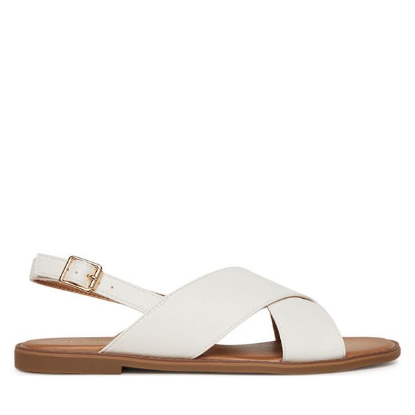 Sandały JENNY. Białe sandały Jenny, bez wzorów, bez obcasa, na płaskiej podeszwie, bez zapięcia. Za 99.99 zł.