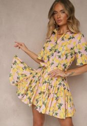 Różowa Rozkloszowana Sukienka Koszulowa z Wiązanym Paskiem i Krótkim Rękawem Lavialane. Czerwone sukienki Renee, na co dzień, l, bez wzorów, eleganckie, bez kołnierzyka, bez ramiączek, mini, koszulowe. W wyprzedaży za 151.99 zł.