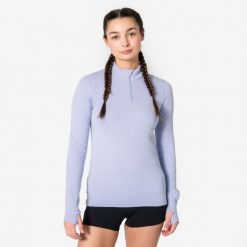Bluza do biegania damska Kiprun Run Flow Warm 1/2 zip ocieplana. Fioletowe bluzy z kapturem KIPRUN, na zimę, l, bez wzorów, z materiału, bez kaptura, do biegania. Za 129.99 zł.