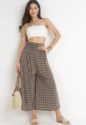 Ciemnozielone Spodnie Kuloty z Szerokimi Nogawkami 7/8 i Gumką w Pasie Thatasia. Zielone jeansy Born2be, s, bez wzorów, z jeansu, eleganckie. Za 79.99 zł.