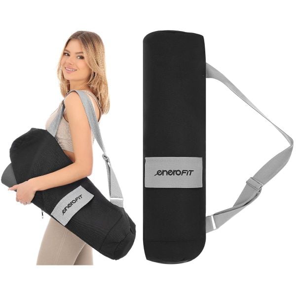 Torba na matę do jogi Enero Fit. Czarne torby sportowe ENEROFIT, bez wzorów, z bawełny, na ramię. Za 34.99 zł.