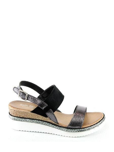 Sixth Sens Sandały w kolorze srebrno-czarnym na koturnie rozmiar: 39. Czarne sandały Sixth Sens, bez wzorów, z otwartym noskiem, bez obcasa, na koturnie, bez zapięcia. Za 113.90 zł.