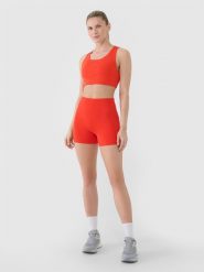 4F Legginsy krótkie treningowe damskie - czerwone M. Czerwone legginsy 4f, bez wzorów, z dzianiny, sportowe, krótkie. W wyprzedaży za 59.99 zł.