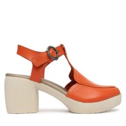 Sandały Fly London. Czerwone sandały Fly London, bez wzorów, bez obcasa, na słupku, bez zapięcia. Za 589.99 zł.