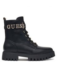 Guess Trapery FLFFIC ELE10 Czarny. Czarne traperki Guess, z aplikacjami, ze skóry, bez obcasa, bez zapięcia. Za 634.99 zł.