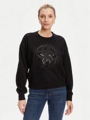 Guess Bluza W5YQ07 KB681 Czarny Regular Fit. Czarne bluzy Guess, s, z aplikacjami, z bawełny, bez ramiączek, bez kaptura. Za 329.99 zł.