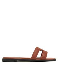 Tommy Hilfiger Klapki Th Logo Strap Mule FW0FW08671 Brązowy. Brązowe klapki Tommy Hilfiger, bez wzorów, ze skóry, bez obcasa, bez zapięcia. Za 479.99 zł.