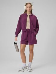 4F Spodenki dresowe z modalem damskie - fioletowe XL. Czerwone szorty 4f, bez wzorów, z dresówki. Za 129.99 zł.