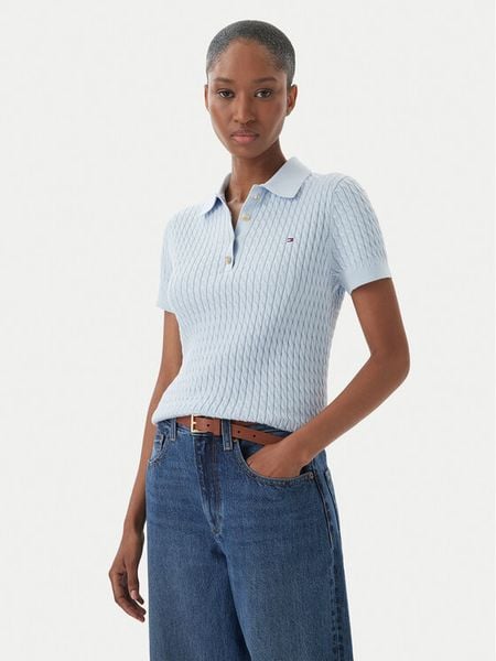 Tommy Hilfiger Sweter WW0WW41474 Niebieski Regular Fit. Niebieskie swetry Tommy Hilfiger, m, bez wzorów, z bawełny, bez ramiączek. Za 449.99 zł.