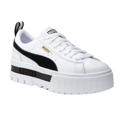Skórzane Trampki Damskie Mayze. Białe trampki Puma, bez wzorów, z materiału, klasyczne, bez zapięcia. Za 367.99 zł.