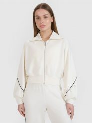 4F Bluza dresowa rozpinana bez kaptura damska 4F x Anna Lewandowska - biała M. Białe bluzy bez kaptura 4f, m, bez wzorów, z dresówki, bez kaptura. Za 159.99 zł.