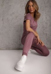 Fioletowe Legginsy Basic z Modelującą Wstawką w Pasie Liacan. Fioletowe legginsy Renee, bez wzorów, z jeansu, casualowe, krótkie. Za 49.99 zł.