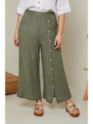 Curvy Lady Lniane spodnie w kolorze khaki rozmiar: 48/50. Brązowe spodnie materiałowe Curvy Lady, bez wzorów, ze lnu, klasyczne, z podwyższonym stanem. Za 134.95 zł.