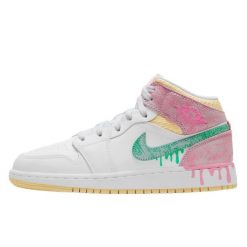 Buty do chodzenia dla dorosłych Air Jordan 1 Mid Paint Drip. Czerwone buty treningowe Jordan, bez wzorów, ze skóry, bez zapięcia, tenisowe. Za 902.49 zł.