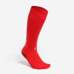 Skarpety piłkarskie podwyższone Kipsta Viralto II MiD antypoślizgowe. Czerwone skarpetki KIPSTA, bez wzorów, z dzianiny. Za 39.99 zł.
