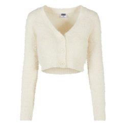 Damski kardigan crop z piórkami Urban Classics GT. Białe swetry Urban Classics, xl, bez wzorów, z dzianiny, eleganckie, bez ramiączek. Za 206.95 zł.