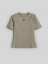 4F Koszulka treningowa slim szybkoschnąca damska - beżowa XL. Brązowe t-shirty sportowe 4f, l, bez wzorów, ze skóry, bez ramiączek, na fitness i siłownię. Za 99.99 zł.