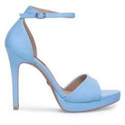 Sandały Nine West. Niebieskie sandały Nine West, bez wzorów, bez obcasa, na szpilce, bez zapięcia. Za 229.99 zł.