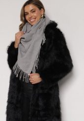 Szary Trójkątny Szalik z Wiskozy i Bawełny z Frędzlami Vetirala. Szare szaliki i kominy Born2be, bez wzorów, z bawełny, biznesowe. Za 44.99 zł.