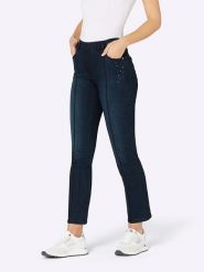 Heine Dżinsy - Slim fit - w kolorze granatowym rozmiar: W19. Niebieskie jeansy Heine, bez wzorów, z podwyższonym stanem. Za 61.89 zł.