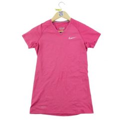 T-shirt damski Dri-Fit Nike. Czerwone t-shirty sportowe Nike, l, bez wzorów, z materiału, bez ramiączek, na fitness i siłownię, dri-fit (nike). Za 29.78 zł.