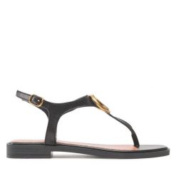 Sandały Guess. Czarne sandały Guess, z aplikacjami, bez obcasa, na płaskiej podeszwie, bez zapięcia. Za 419.99 zł.