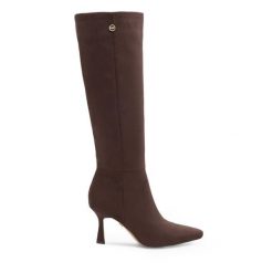 Kozaki Nine West. Brązowe kozaki Nine West, bez wzorów, bez obcasa, na szpilce, bez zapięcia. Za 329.99 zł.