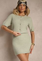 Jasnozielona Spódnica Sweterkowa z Wełną High Waist Selzeki. Zielone spódnice Renee, do pracy, bez wzorów, z wełny, biznesowe, mini, koszulowe. W wyprzedaży za 91.99 zł.
