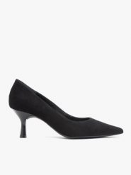 Czarne czółenka na szpilce. Czarne czółenka Brawo sp. z o.o., bez wzorów, z gumy, eleganckie, bez obcasa, na szpilce, bez zapięcia. Za 349.99 zł.