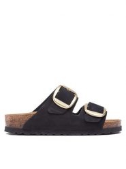 Birkenstock Klapki Arizona Big Buckle 1023290 Czarny. Czarne klapki Birkenstock, bez wzorów, z nubiku, bez obcasa, bez zapięcia. Za 629.99 zł.