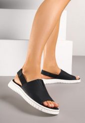 Czarne Sandały Vices z Imitacji Zamszu na Tłoczonej Podeszwie Sarmione. Czarne sandały Born2be, bez wzorów, eleganckie, z otwartym noskiem, bez obcasa, na płaskiej podeszwie, bez zapięcia. Za 79.99 zł.